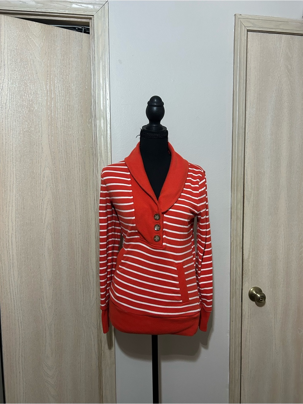 Banana Republic Red & White Striped Shawl Collar Pullover Sweater